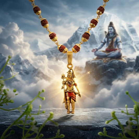 Gold Plated Shiv Ji Rudraksha Bead Necklace