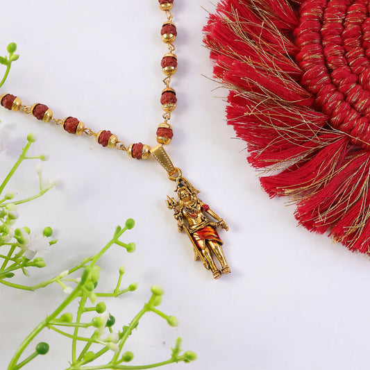 Gold Plated Shiv Ji Rudraksha Bead Necklace
